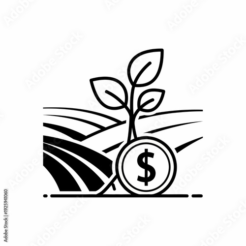 Financial growth represented by a seedling sprouting from a coin