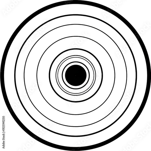 Black and white concentric circles pattern isolated on transparent background.