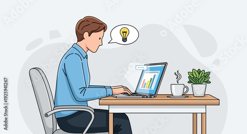 Man Working on Laptop with Idea 2.