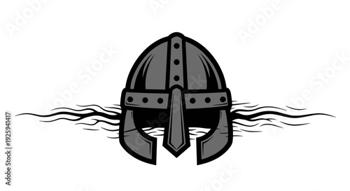 Medieval Knight Helmet Front View Illustration.
