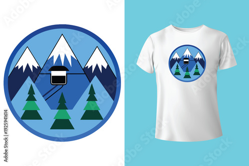 Winter adventures. Vector ski club retro badge. Concept for shirt, print, seal or stamp with skis, ski poles, helmet. Family vacation, activity or travel. For logo design, patches