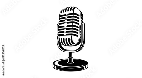 Vintage retro microphone icon symbol classic broadcast equipment for radio podcast music recording studio vintage style