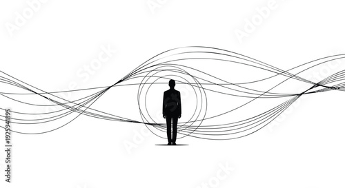 Businessman standing in wavy lines vector illustration