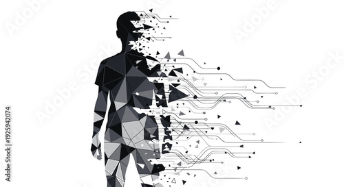 Geometric human silhouette with circuit board effect