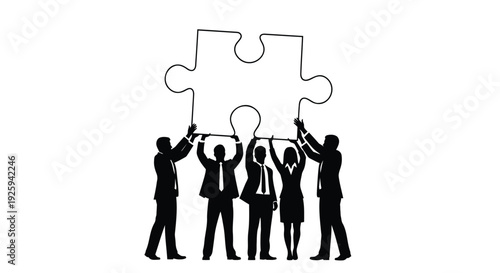 Business team holding puzzle piece vector icon