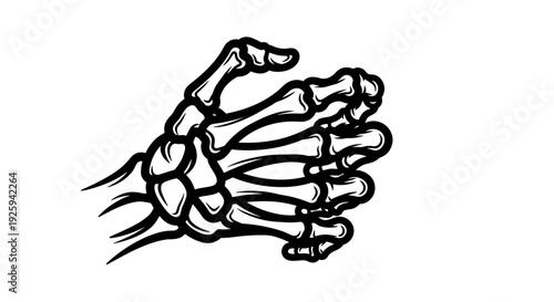 Skeleton Hand Illustration Black White Drawing.