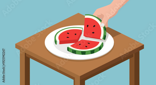 Slices of Fresh Watermelon on Plate.