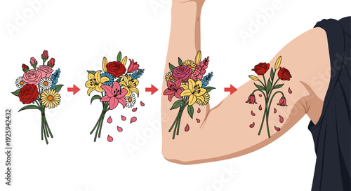 Temporary Tattoos with Floral Designs on Arm.