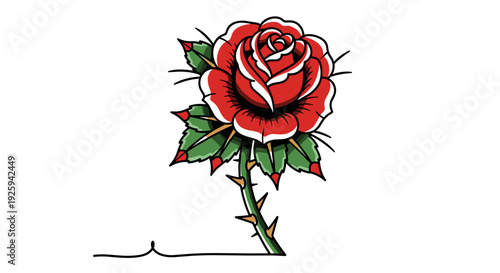 Traditional Style Red Rose Tattoo Design.