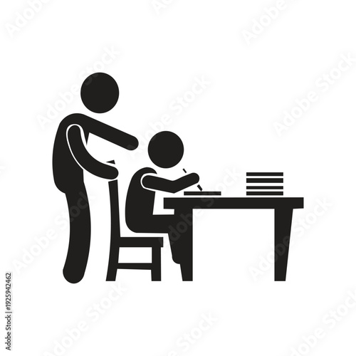 A silhouette illustration of a person teaching and learning is generally visualized as a simple graphic that highlights educational activities, guidance, or knowledge sharing. This icon aims to make i