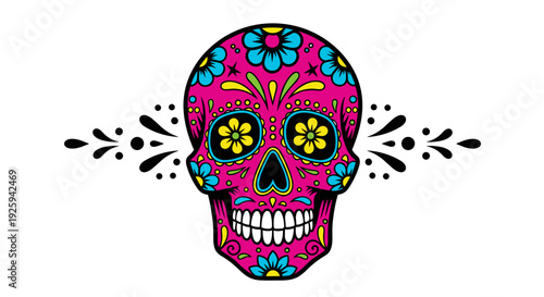 Vibrant Sugar Skull with Floral Patterns.