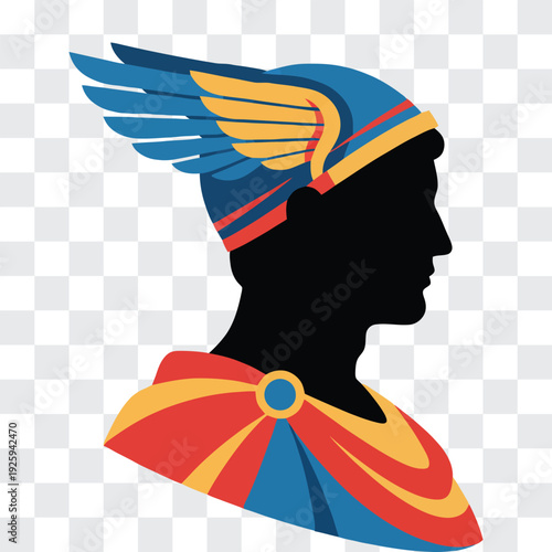 Hermes Portrait Silhouette with Winged Hat