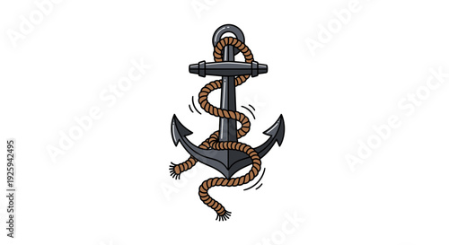 Vintage Style Anchor with Rope Illustration.