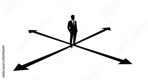 Businessman standing on arrows vector icon
