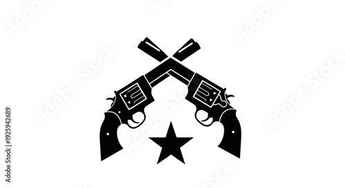 Vintage crossed revolvers and star emblem symbolizing western outlaw danger and vintage conflict in a minimalist black