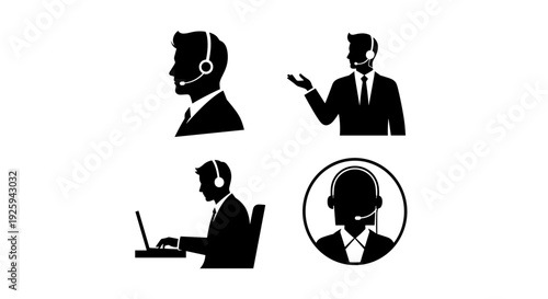 Customer service representatives with headsets in silhouette representing support communication and professional client