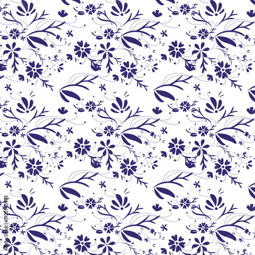 A vintage seamless floral pattern featuring ornate nature-inspired leaf and flower elements for a decorative textile vector illustration or wallpaper design