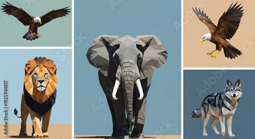 Wild animals eagle lion elephant wolf bird savannah wildlife nature beasts fauna