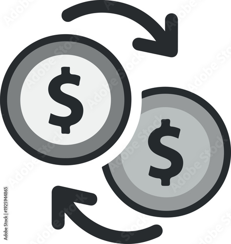 Money Exchange and Transaction Icon with Dollar Coins and Arrows