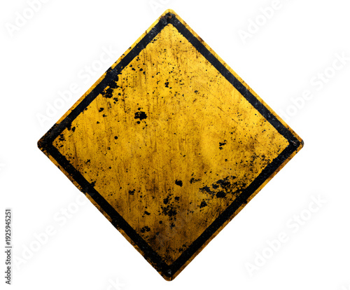 Old Yellow Diamond Road Sign isolated on transparent background.