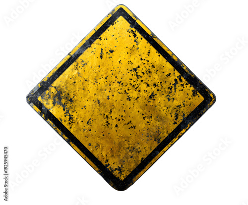 Yellow Caution Road Warning Sign Board isolated on transparent background.