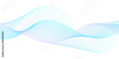 Abstract Turquoise and Grey Flowing Wave Line Art with Smooth Seamless Curves, Digital Data Science Inspired Pattern on Transparent or White Background Vector Design.
