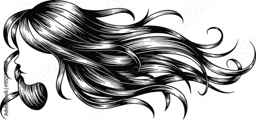 Elegant Long Wavy Hair Illustration, vector, illustration, silhouette.