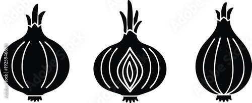 SEO Title: Fresh Onion Silhouette Vector: Root Vegetable and Shallot Icon Set