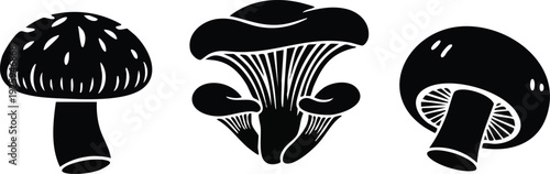 SEO Title: Wild Mushroom Silhouette Vector Set: Shiitake, Oyster, and Button Icons