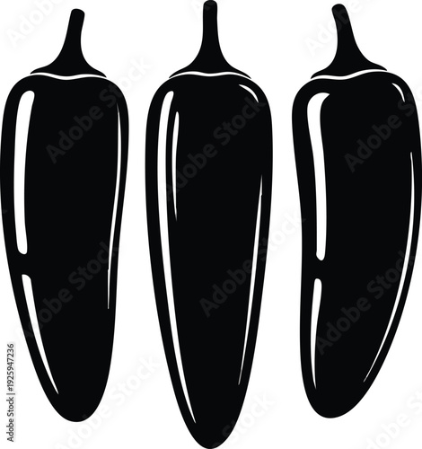 Hot Chili Pepper Vector Silhouette: Spicy Jalapeno Pepper Icon Set