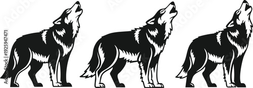 Howling Wolf Silhouette Set: Wild Forest Alpha Wolf Vector Icons