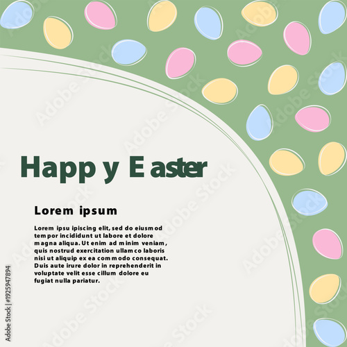Easter Eggs top corner frame border with Happy Easter editable text in trendy palette. Minimal Flat. Vector illustration Easter Holidays social media thematic post or promo leaflet, banner, price tag
