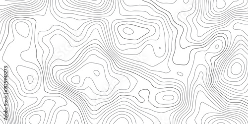 Gray Minimalist Topography Line Map Background Featuring Continuous Elevation Contours and Organic Terrain Pattern, Vintage Style World Map Vector Template.