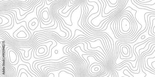 Abstract Minimal Gray Topographic Contour Map with Flowing Elevation Lines, Seamless Terrain Pattern and Vintage Outdoors World Map Template Vector Graphic.