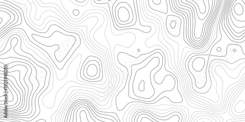 Gray Minimalist Topography Line Map Background Featuring Continuous Elevation Contours and Organic Terrain Pattern, Vintage Style World Map Vector Template.