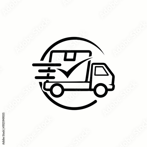 Express Delivery Icon: A modern vector illustration of a delivery truck with a parcel and checkmark, emphasizing speed and efficiency