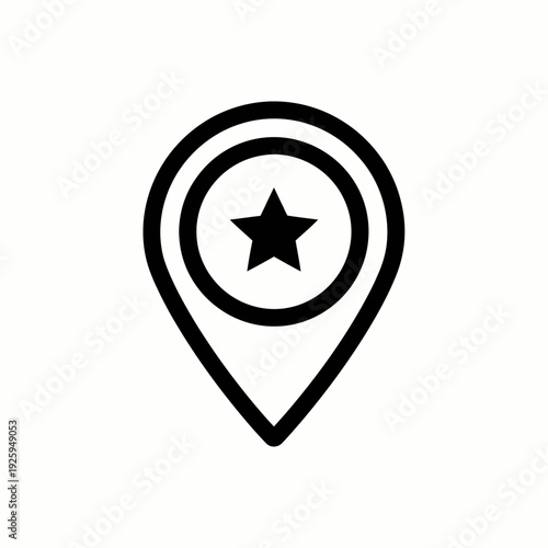 A black and white location icon featuring a star inside the pointer, indicating a favorite or key place