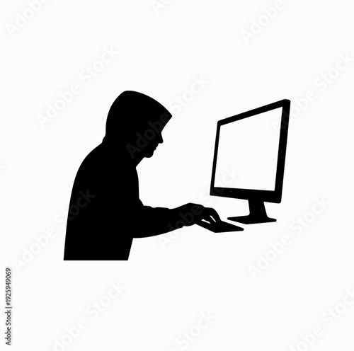 Hacker Using Computer Silhouette Vector Illustration
