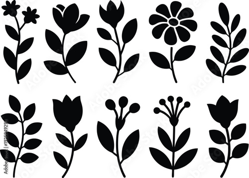Floral Silhouette Vector Set with Ten Designs