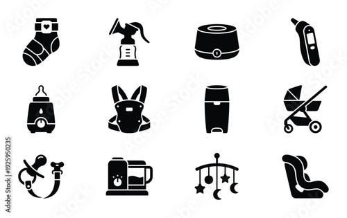 Black isolated baby care and maternity icon set on transparent background in vector design