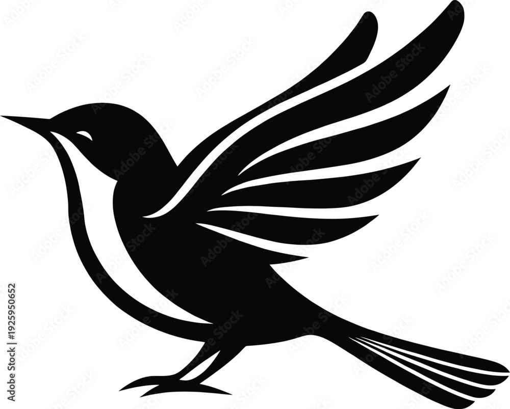 Fototapeta premium Minimal black bird silhouette logo vector design isolated on transparent background.