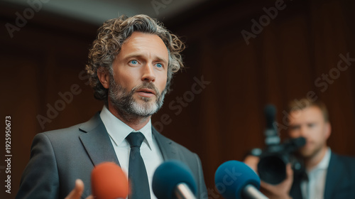 Leader at a press conference symbolizing responsibility and tension