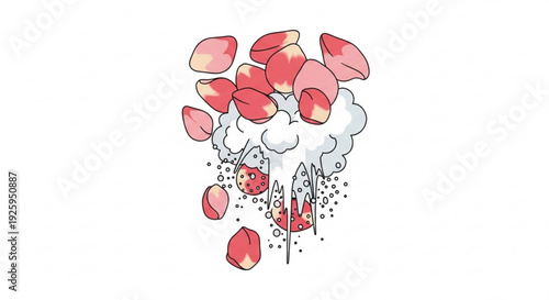 Whisk releasing rose petals with smoke artistic illustration of culinary delight soft pink hues and delicate design elements