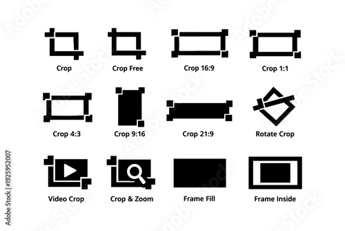 Icon set for video and image crop tools
