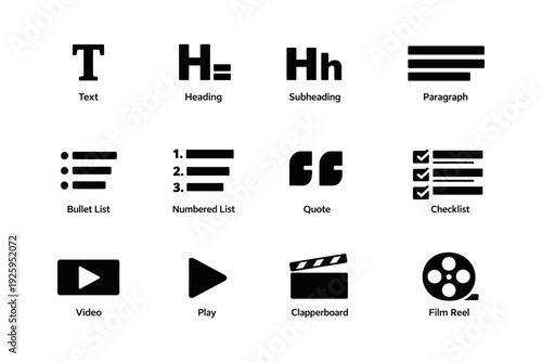 Set of icons for text formatting and media elements