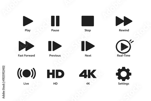 Media control icons for playback and streaming settings