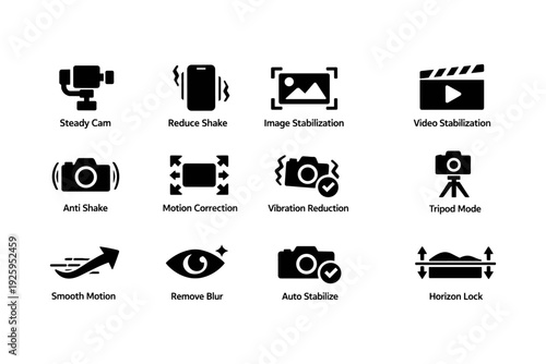 Icon set for camera stabilization and motion control technologies
