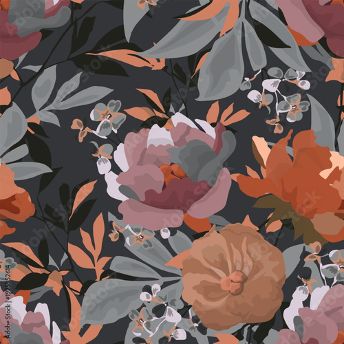Vector floral seamless pattern with peonies