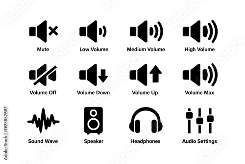 Audio controls and sound icons collection for volume and settings