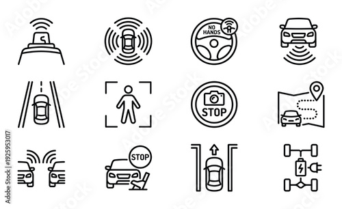 Self driving car vector icon set future technology autonomous vehicle sensor and more